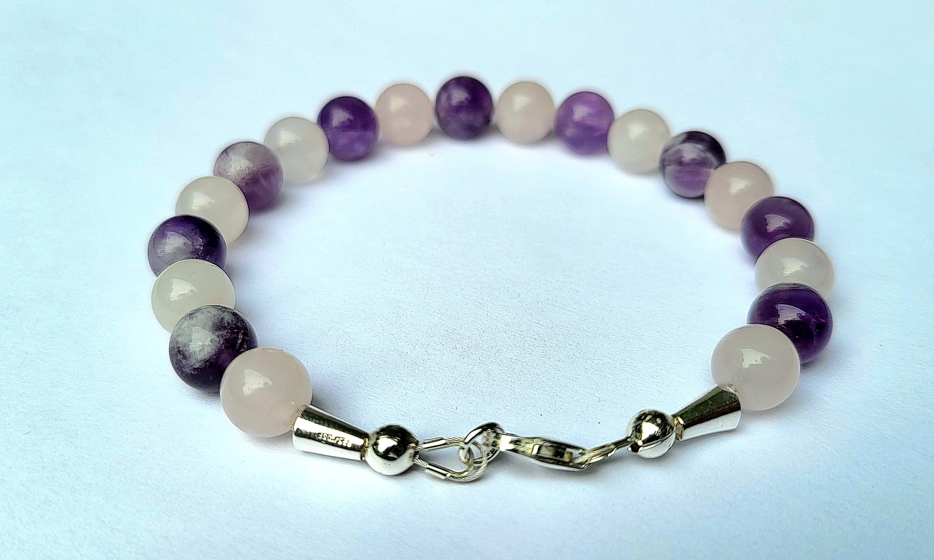 Amethyst and Rose Quartz Bracelet, Sterling Silver Bracelet, hotsell Multistrand Gemstone Bracelet